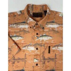 Magellan Sportswear Mens XL Orange‎ Fish & Lure Graphics Button Down Shirt